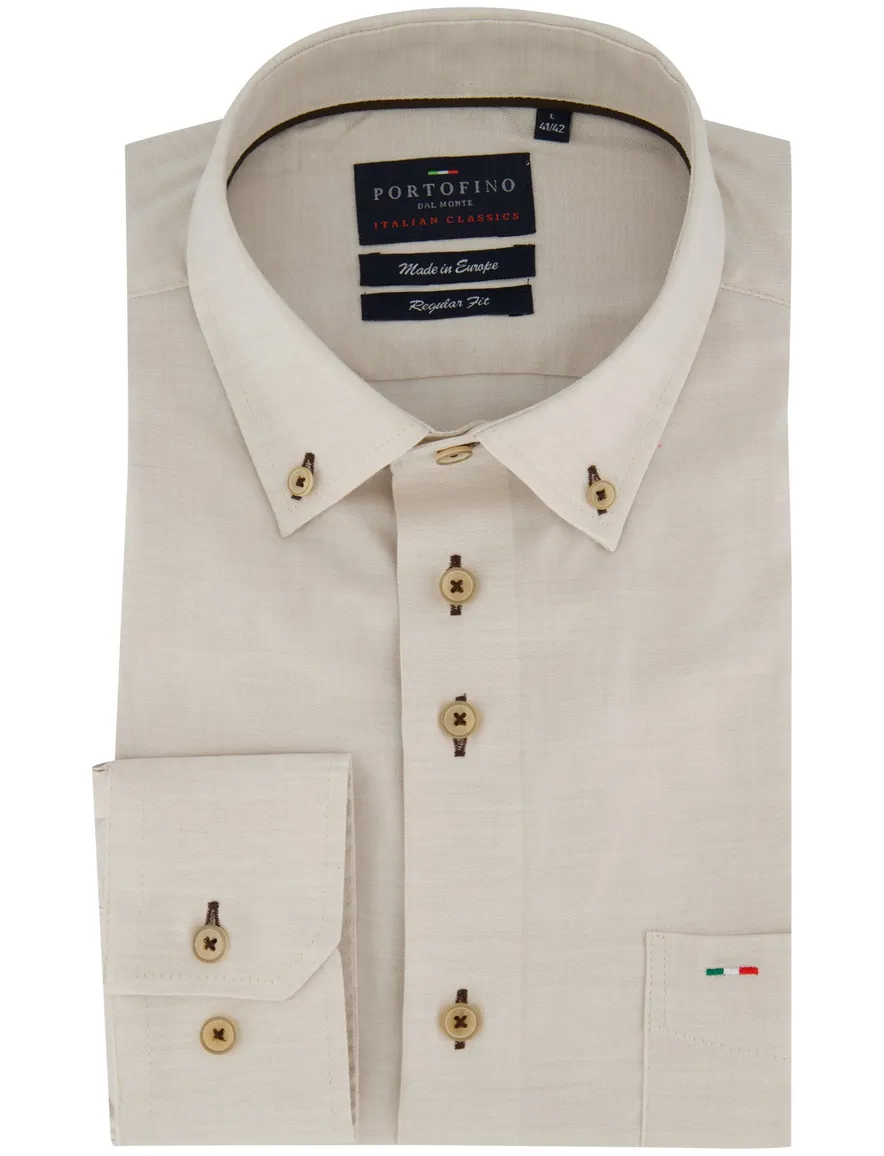 Beige overhemd Portofino button down boord zijde