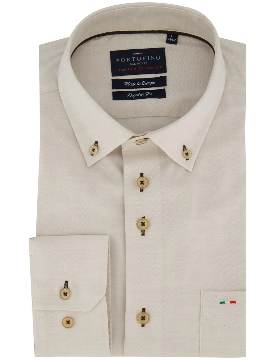 Beige overhemd Portofino button down boord zijde
