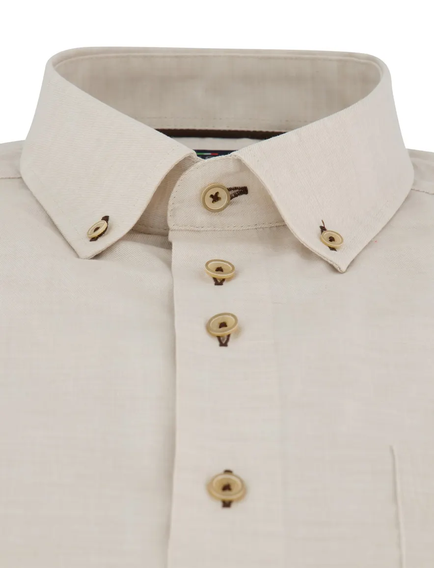 Beige overhemd Portofino button down boord zijde