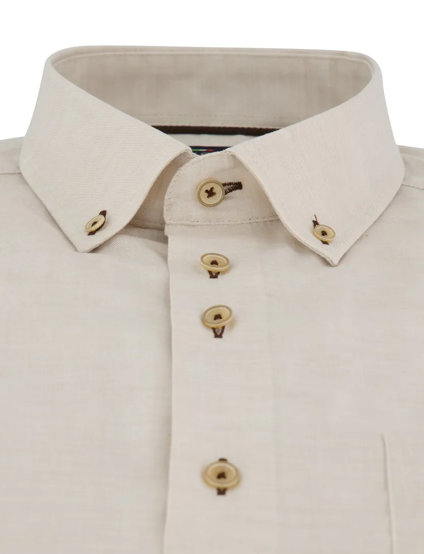 Overhemd beige zijde Portofino enkele borstzak