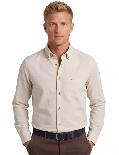 Portofino Overhemd beige zijde Portofino enkele borstzak