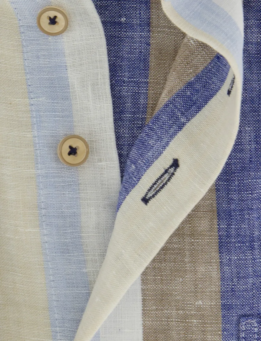 Portofino overhemd Regular Fit blauw & beige streep button-down