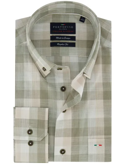 Portofino Groen geruit overhemd Portofino button down boord casual