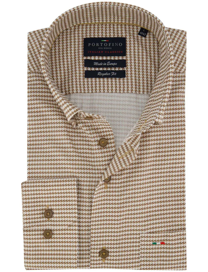 Portofino overhemd wit camel geprint