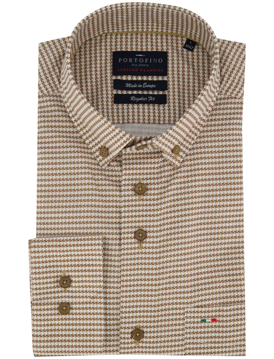 Portofino overhemd wit camel geprint