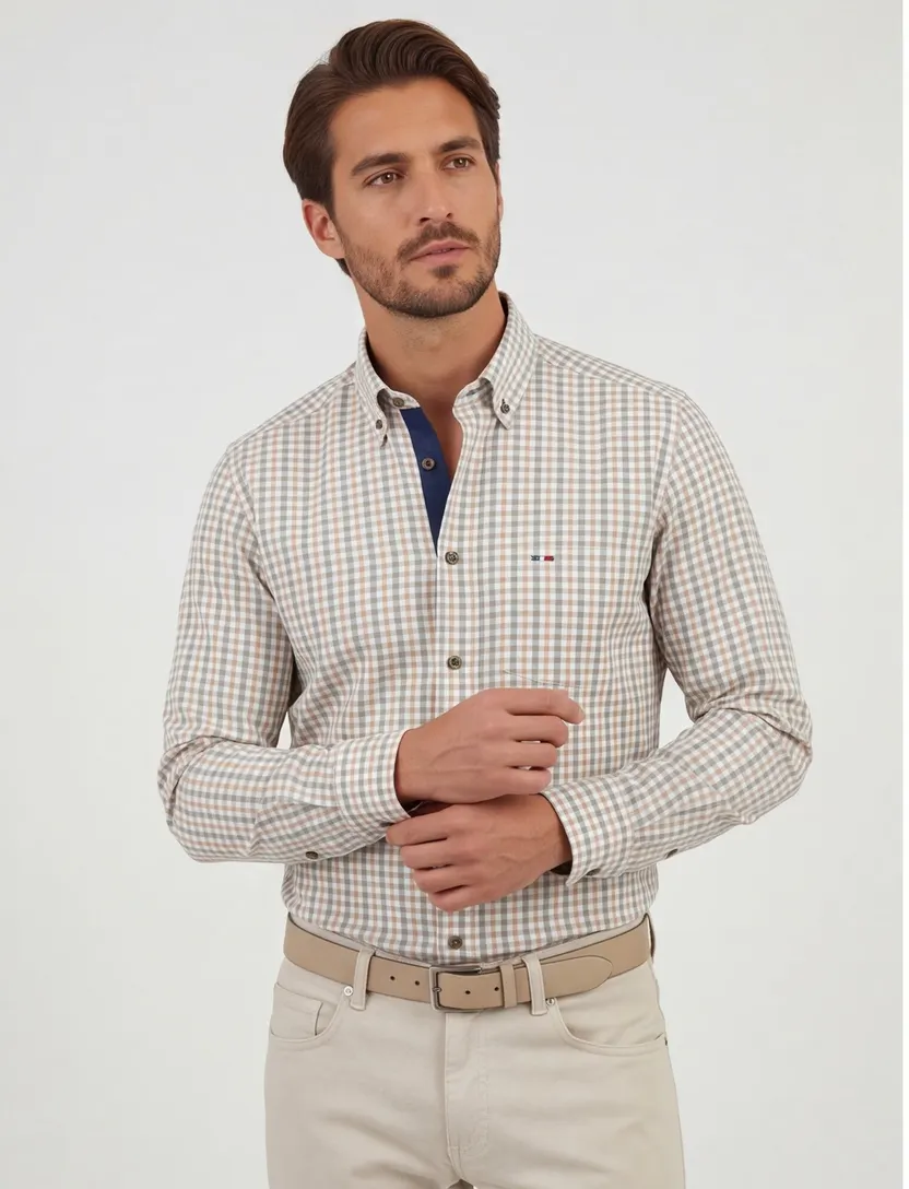 Overhemd Portofino groen geruit button down boord