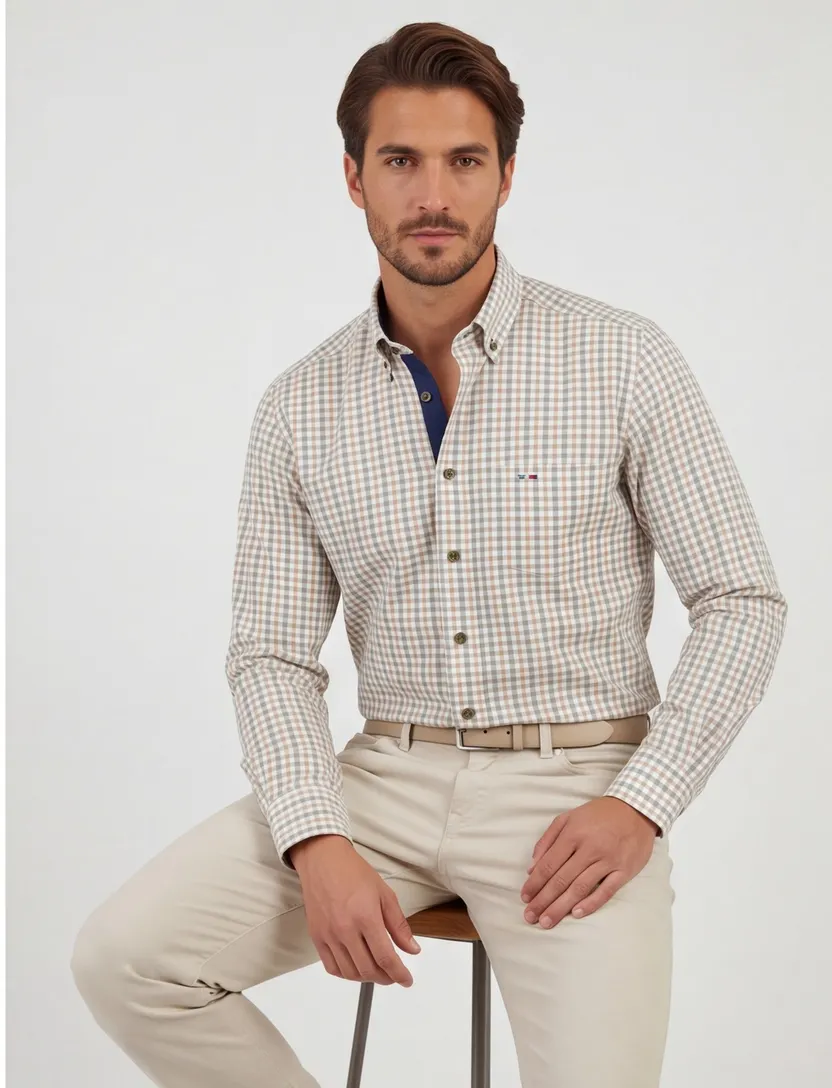 Overhemd Portofino groen geruit button down boord