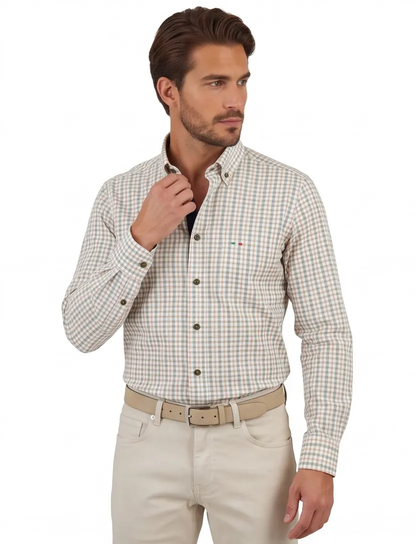 Overhemd Portofino groen geruit button down boord