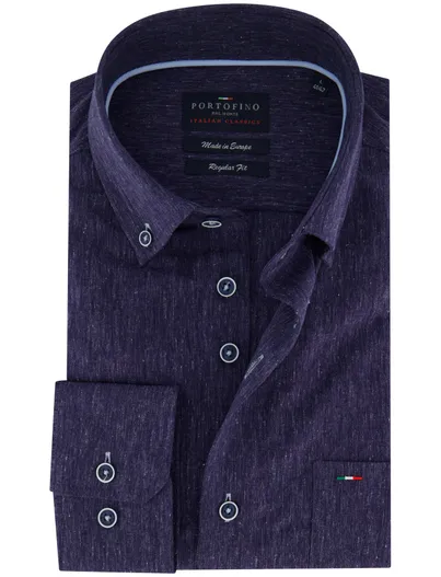 Portofino Portofino navy overhemd linnenblend button down boord