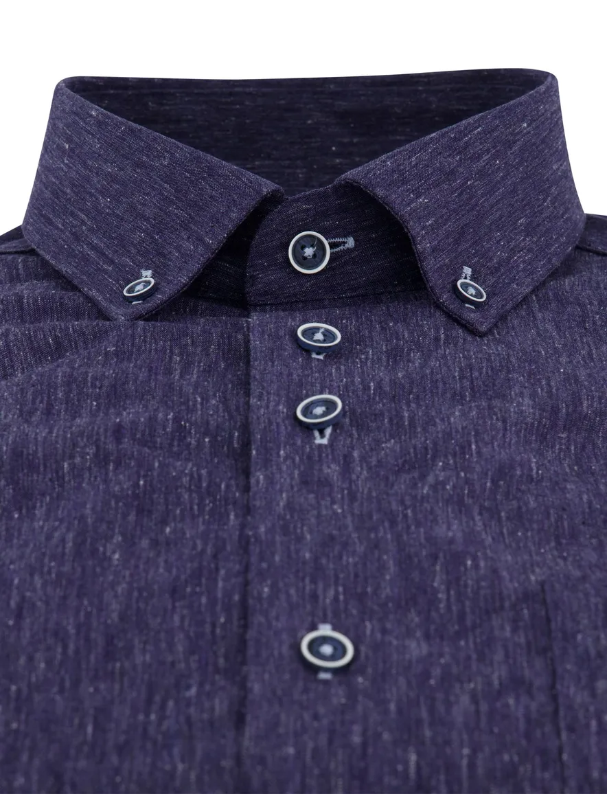 Portofino navy overhemd linnenblend button down boord