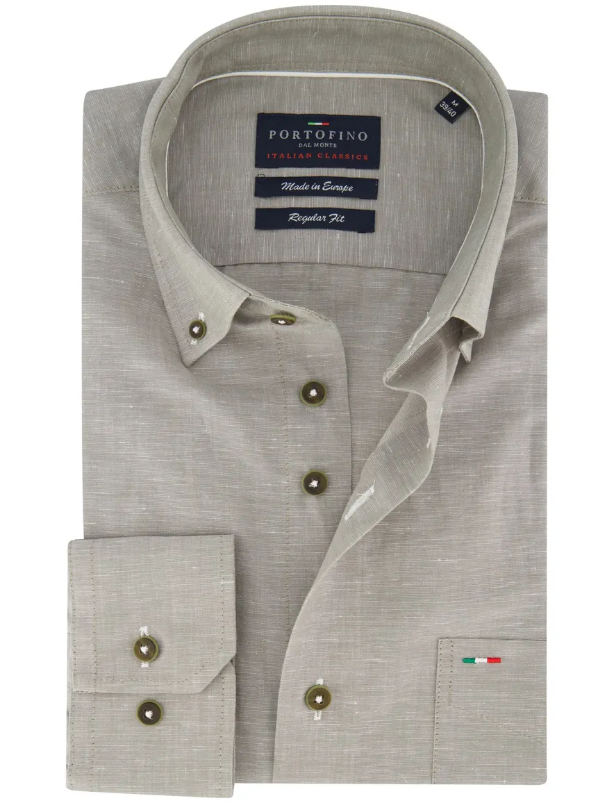 Portofino Regular fit overhemd groen linnen