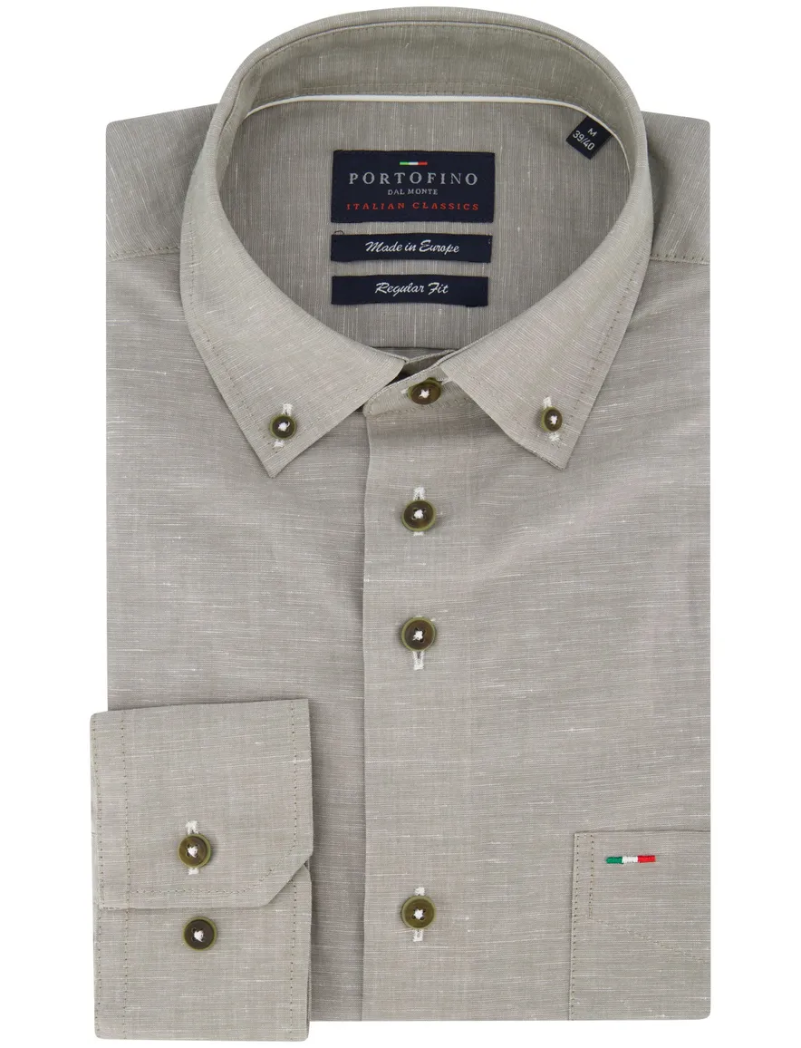Portofino regular fit groen overhemd met borstzak
