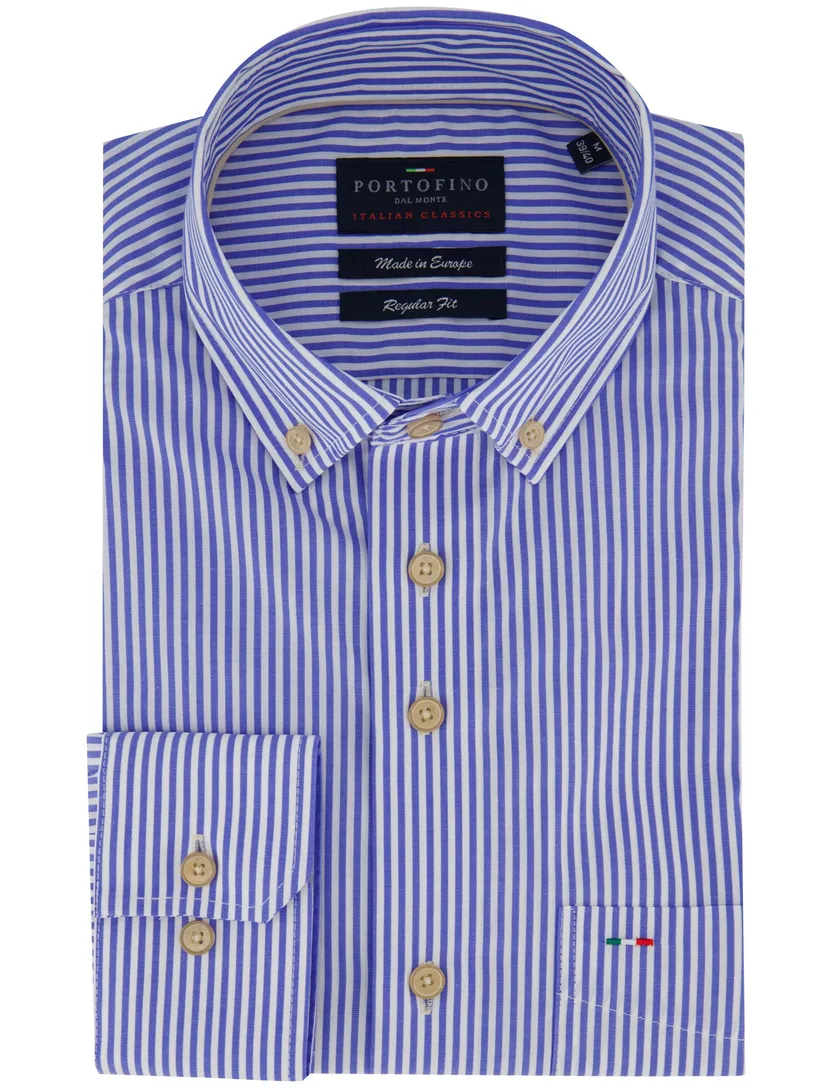 Overhemd blauw gestreept Portofino enkele borstzak casual