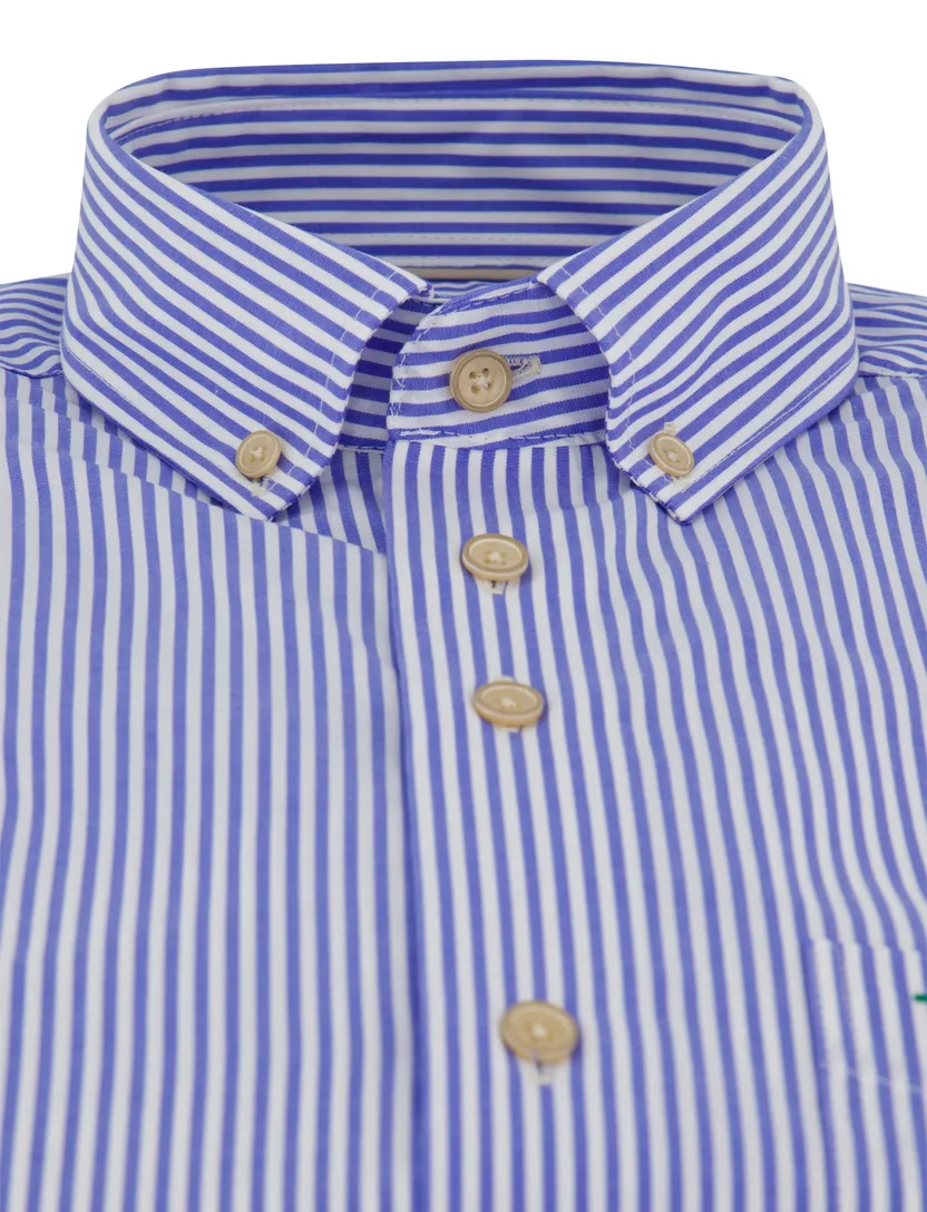 Overhemd blauw gestreept Portofino enkele borstzak casual