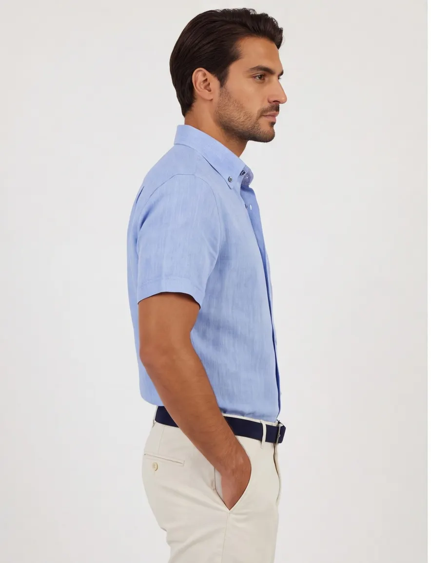 Portofino overhemd korte mouw helderblauw