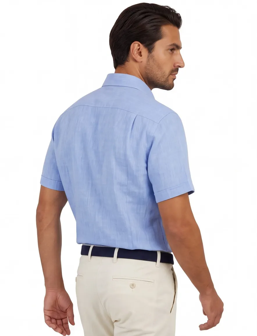 Portofino overhemd korte mouw helderblauw