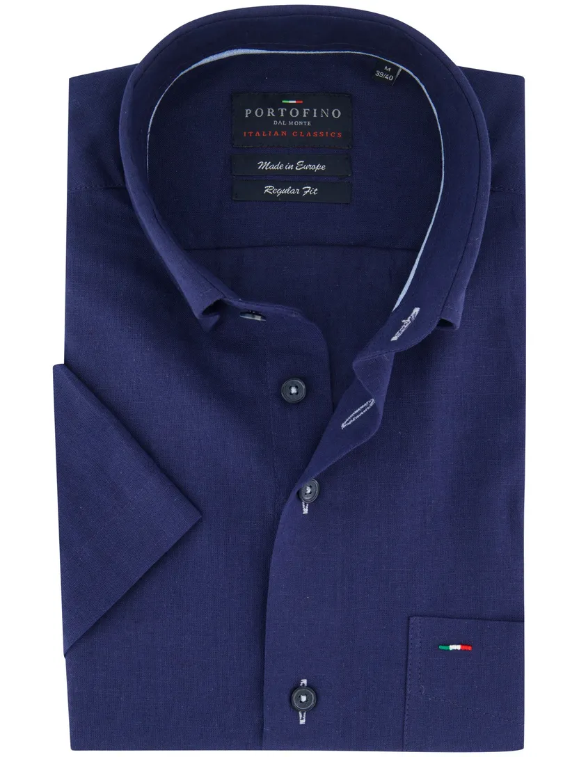 Overhemd Portofino korte mouw linnen donkerblauw