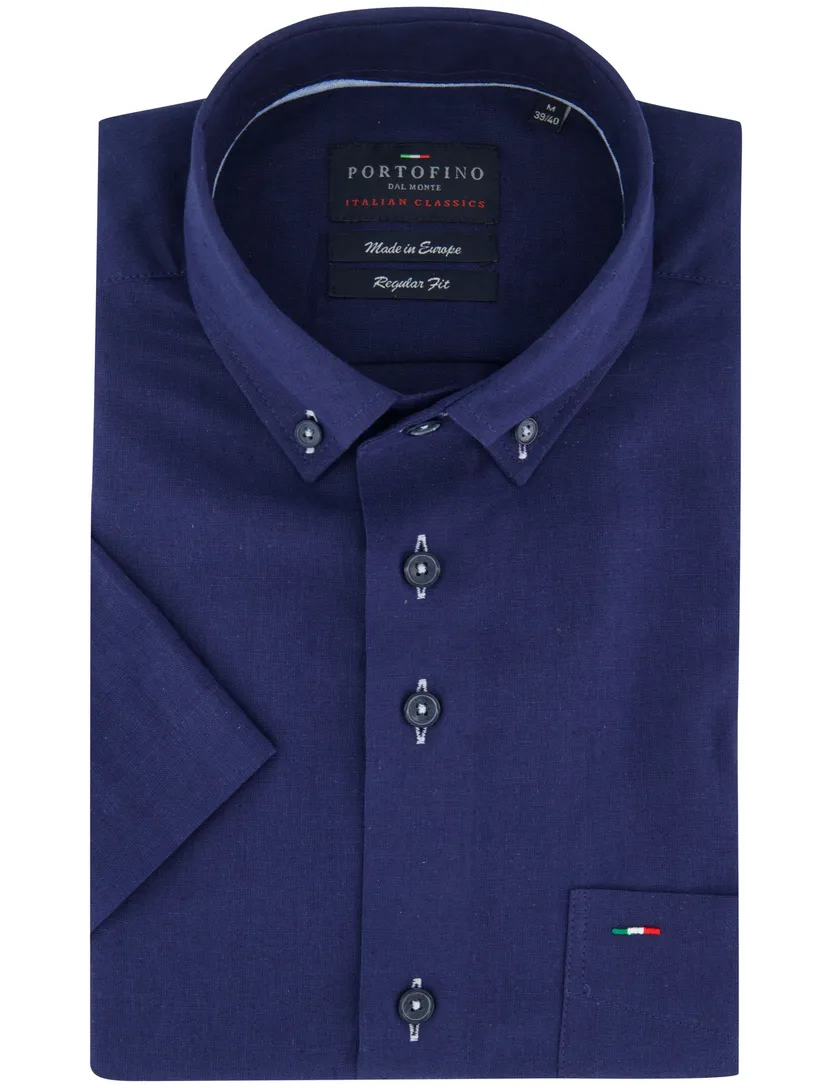 Overhemd Portofino korte mouw linnen donkerblauw