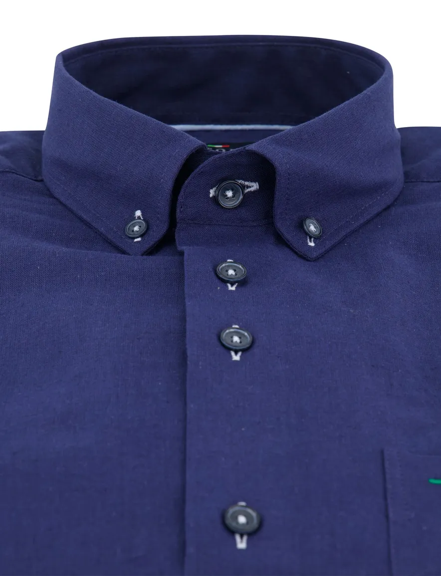 Portofino overhemd donkerblauw linnen korte mouw