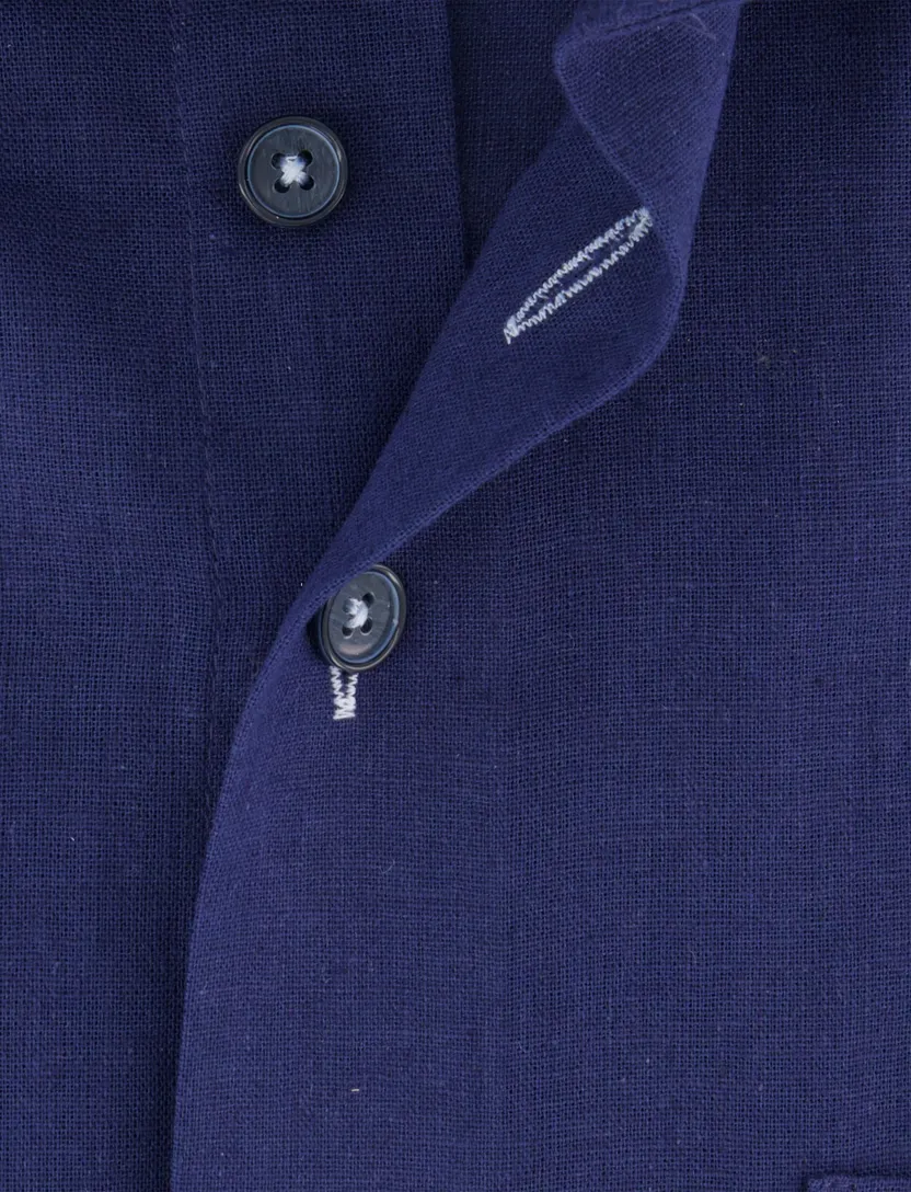 Overhemd Portofino korte mouw linnen donkerblauw