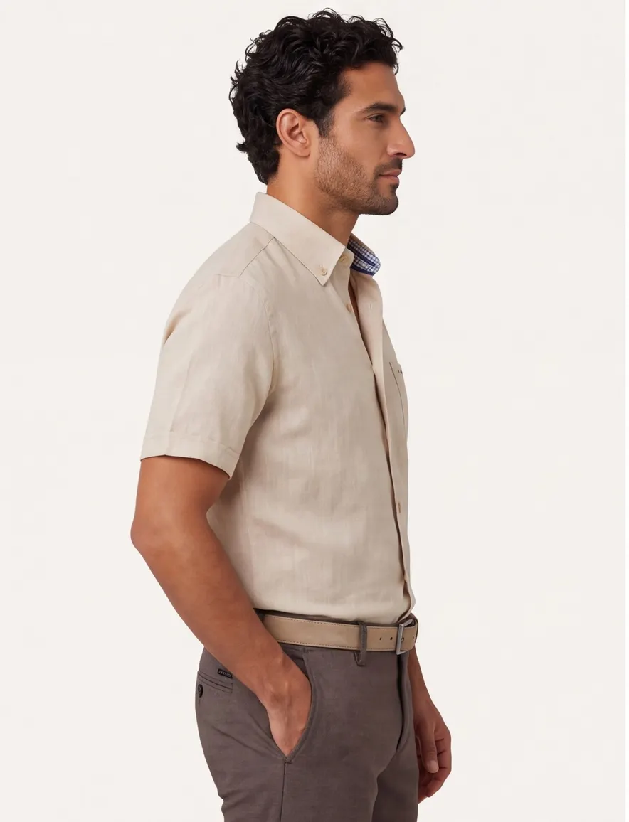 Portofino overhemd linnen korte mouw beige