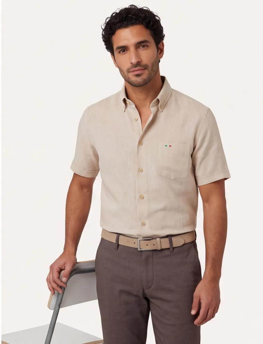 Portofino overhemd linnen korte mouw beige