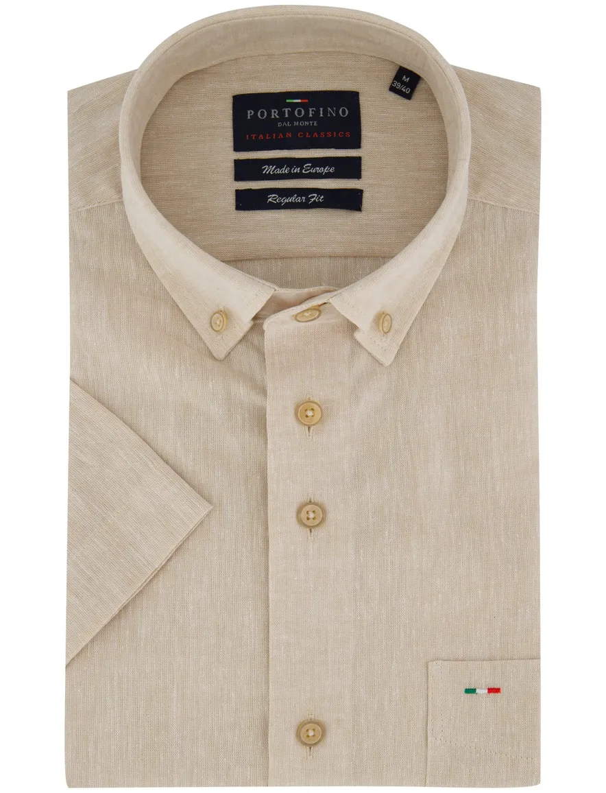 Portofino overhemd linnen korte mouw beige