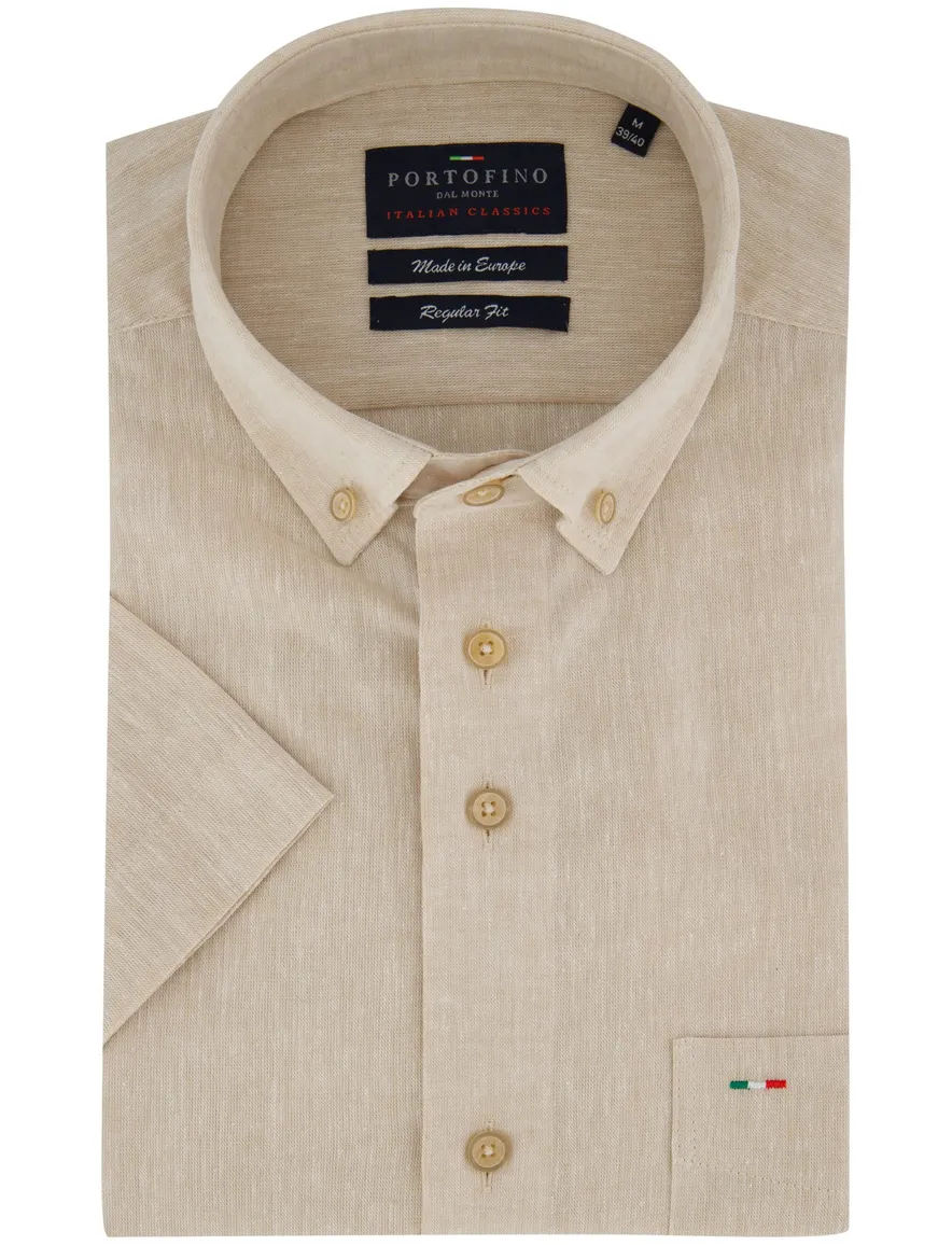 Portofino overhemd linnen korte mouw beige