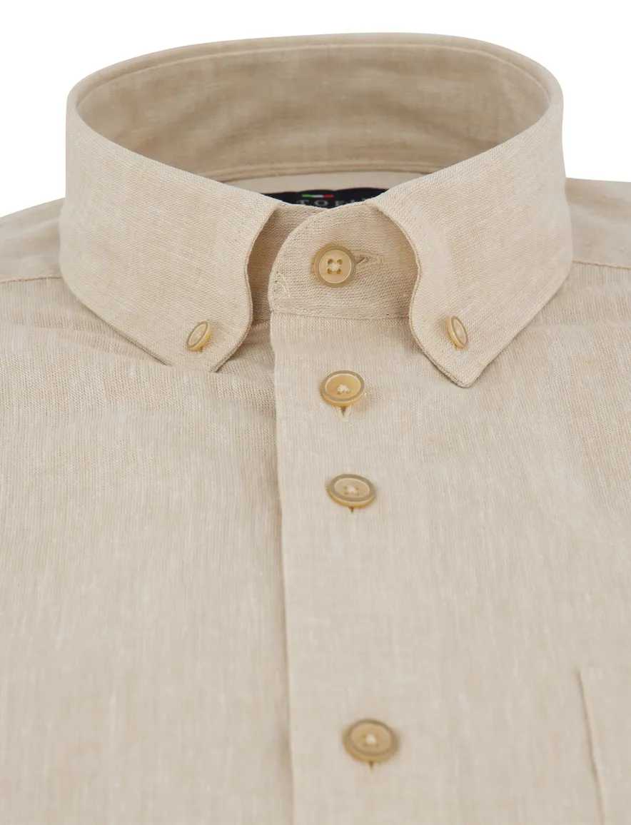 Portofino overhemd linnen korte mouw beige