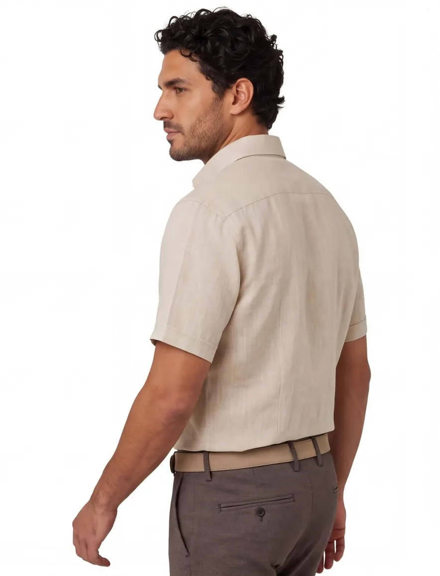 Portofino overhemd linnen korte mouw beige