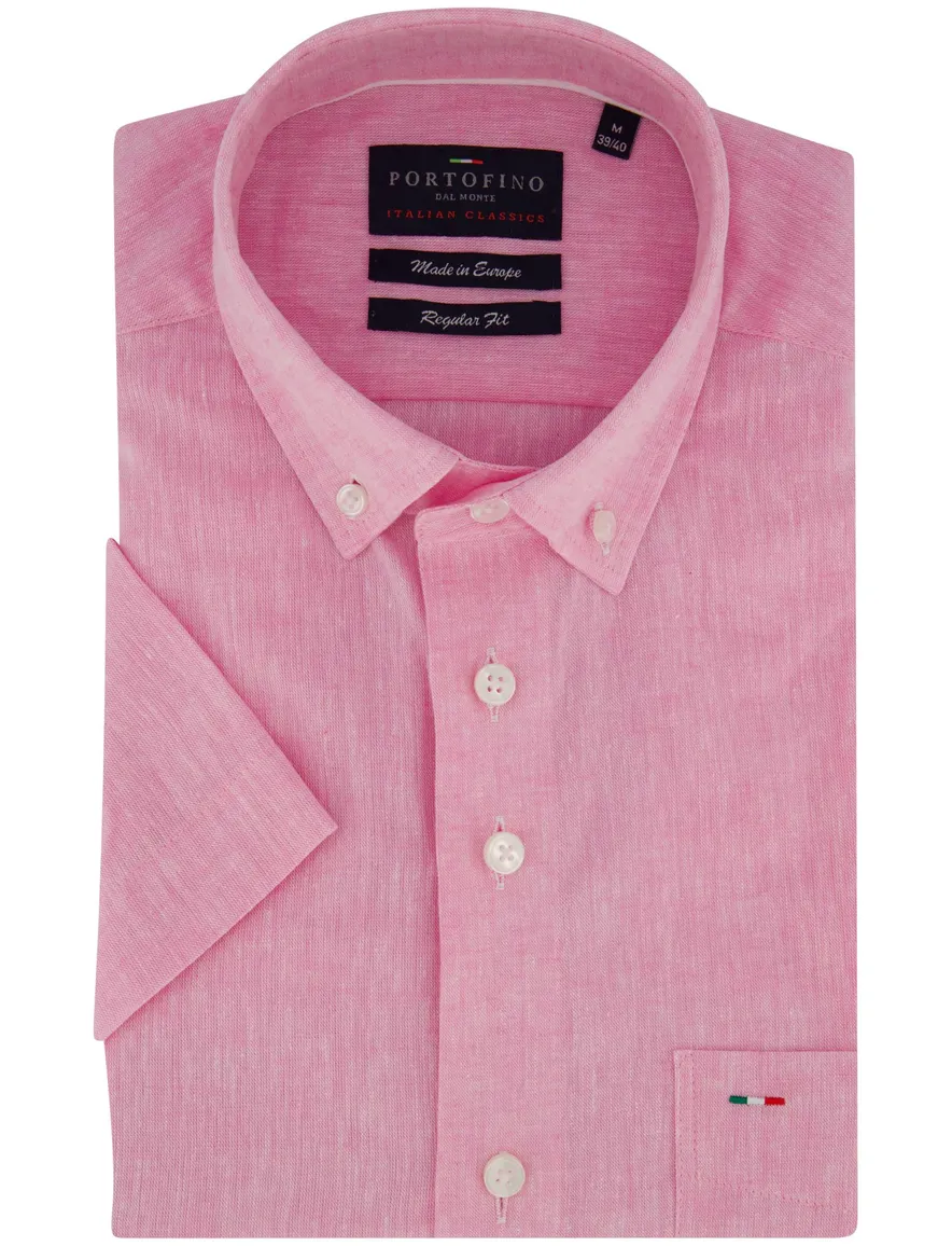 Portofino overhemd kort mouw roze linnen