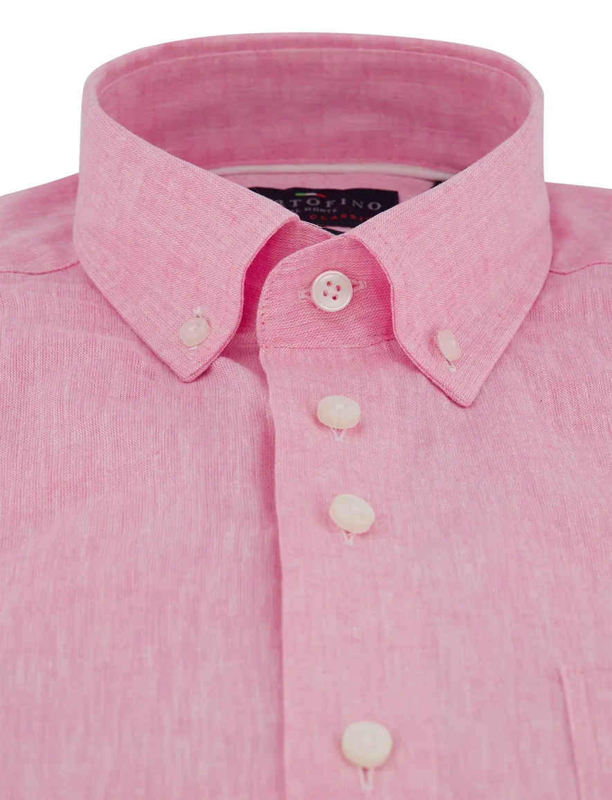 Portofino overhemd kort mouw roze linnen
