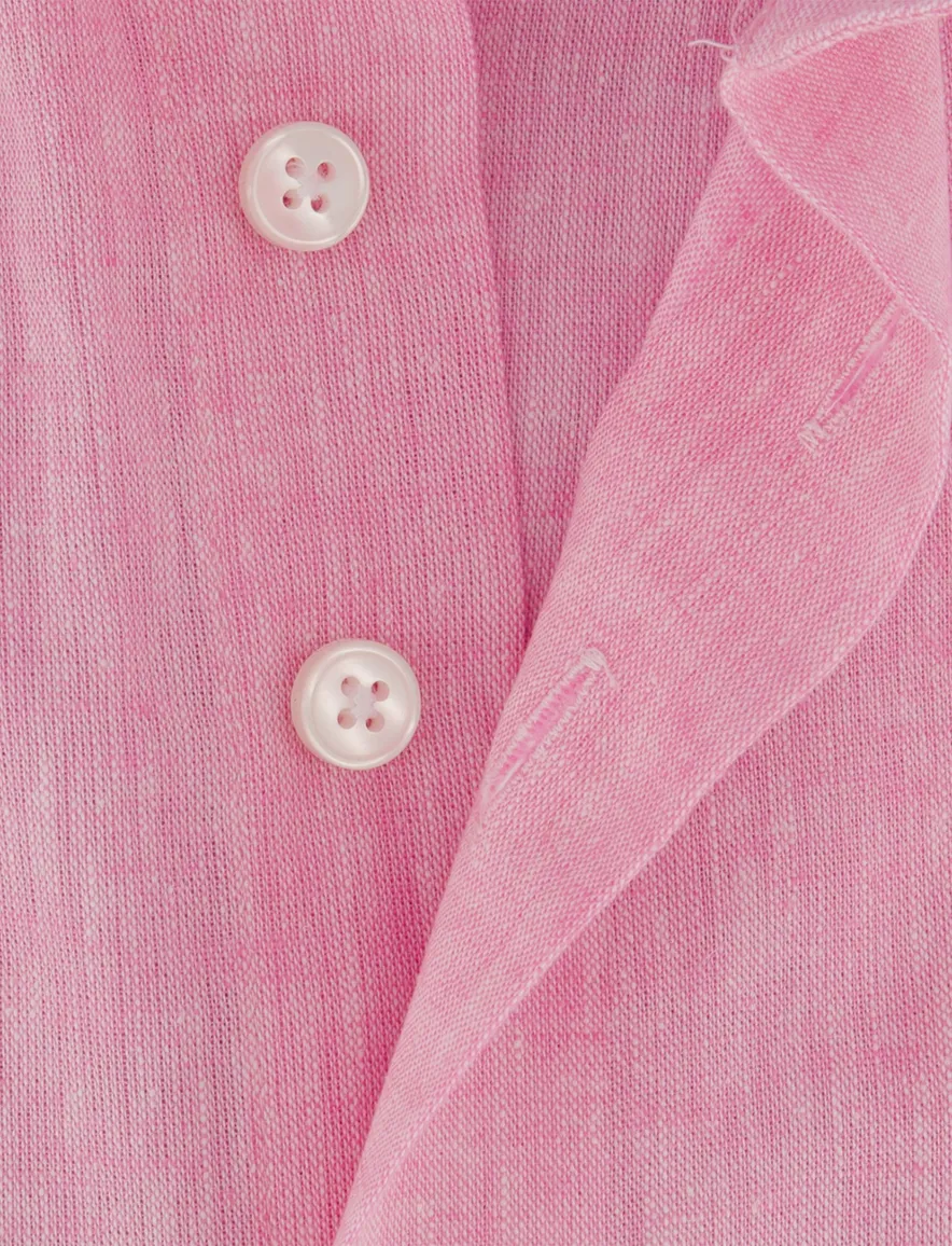Portofino overhemd kort mouw roze linnen button-down collar
