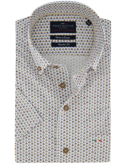 Portofino Overhemd Portofino bruin korte mouw print driehoek