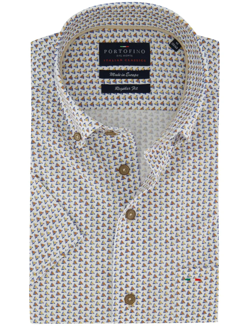 Overhemd Portofino bruin korte mouw print driehoek