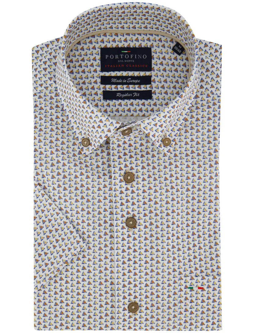 Overhemd Portofino bruin korte mouw print driehoek