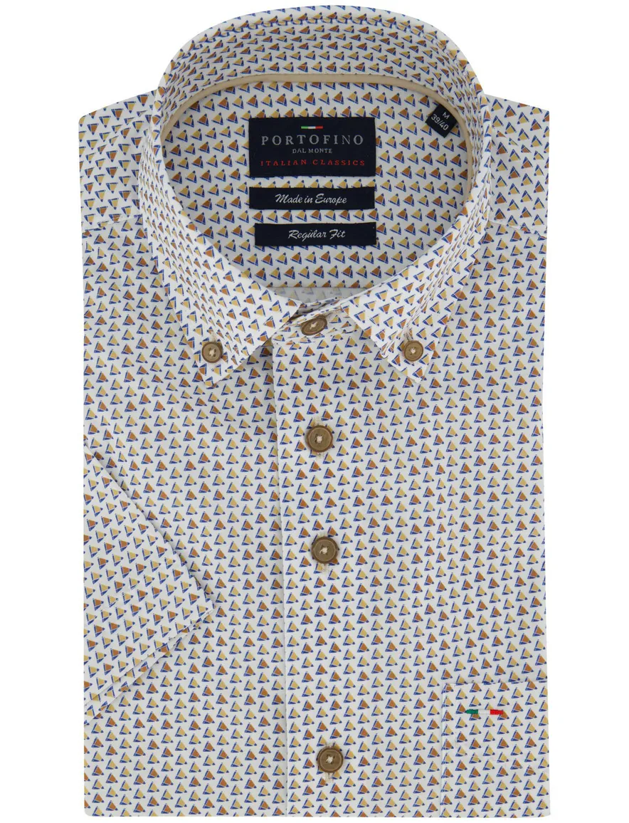Portofino overhemd katoen print driekhoek korte mouw