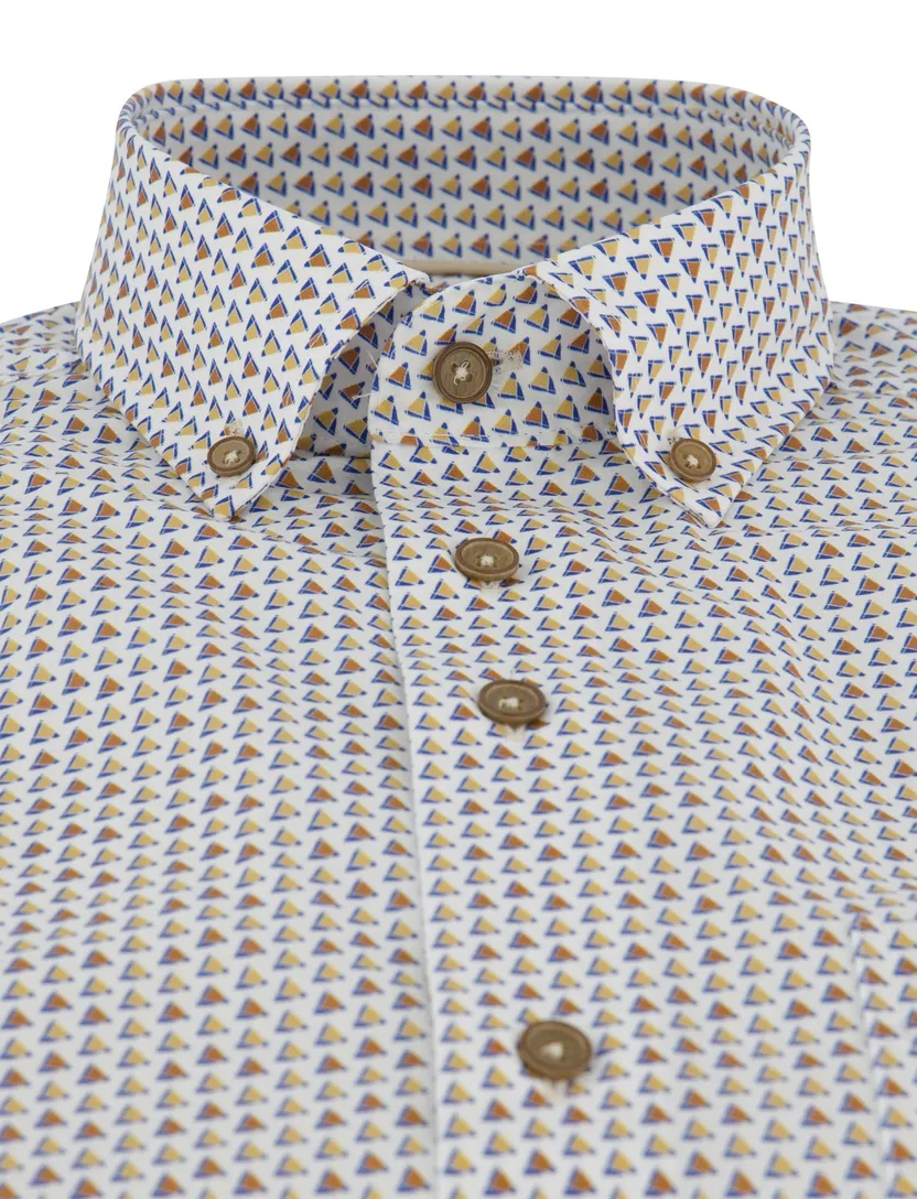 Overhemd Portofino bruin korte mouw print driehoek