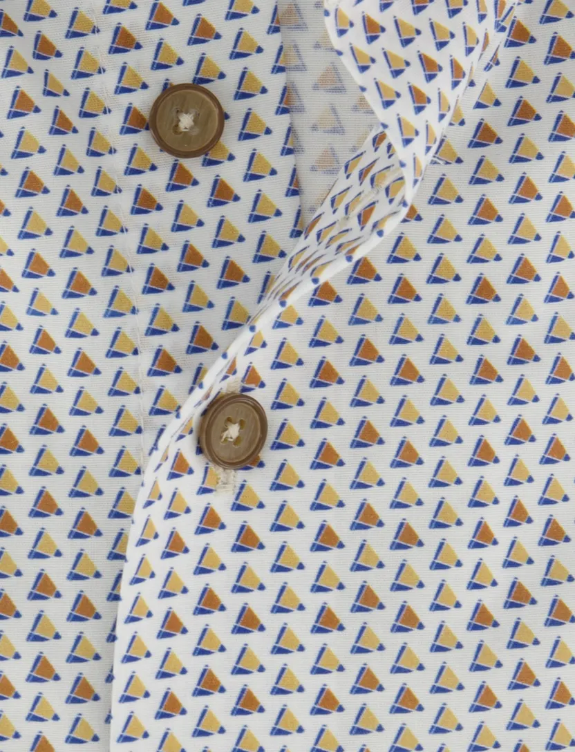 Overhemd Portofino bruin korte mouw print driehoek