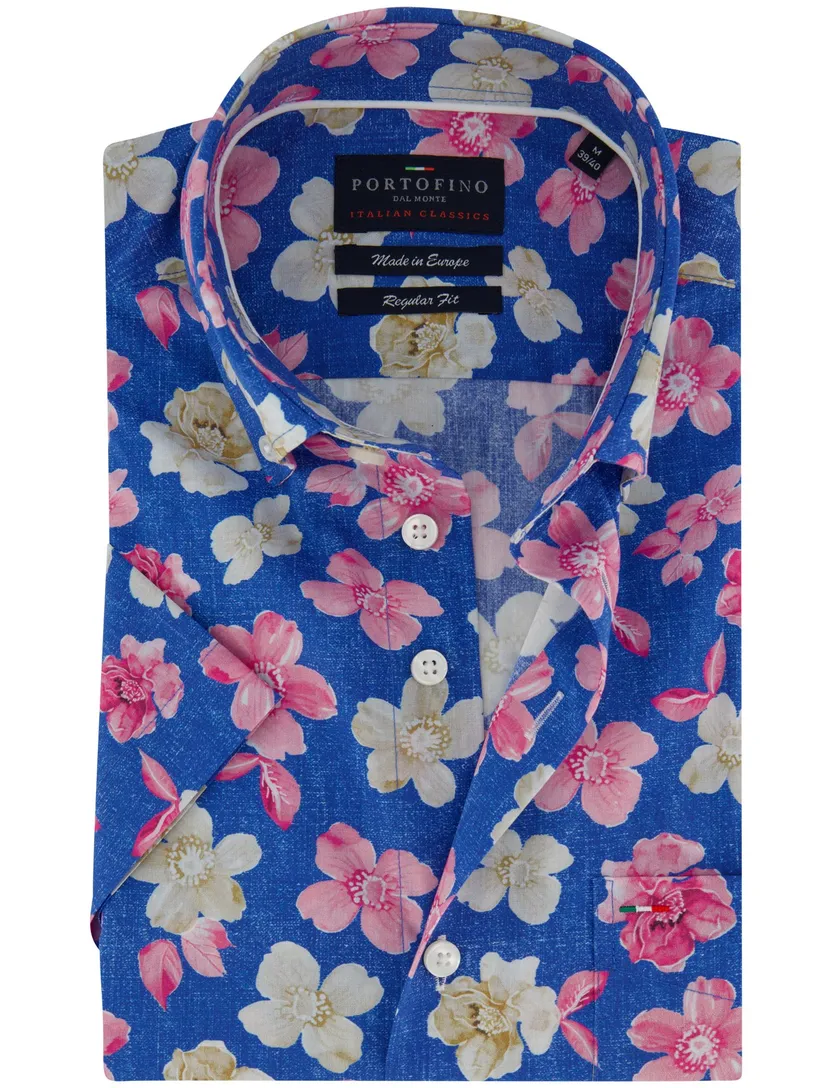 Tropische bloemen Portofino overhemd korte mouw Regular Fit