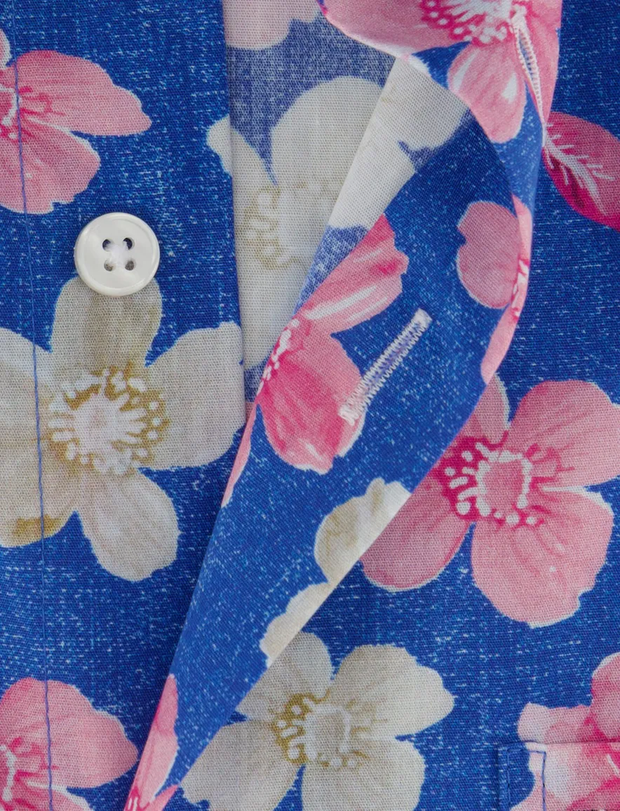 Portofino overhemd floral print blauw roze en creme button-down