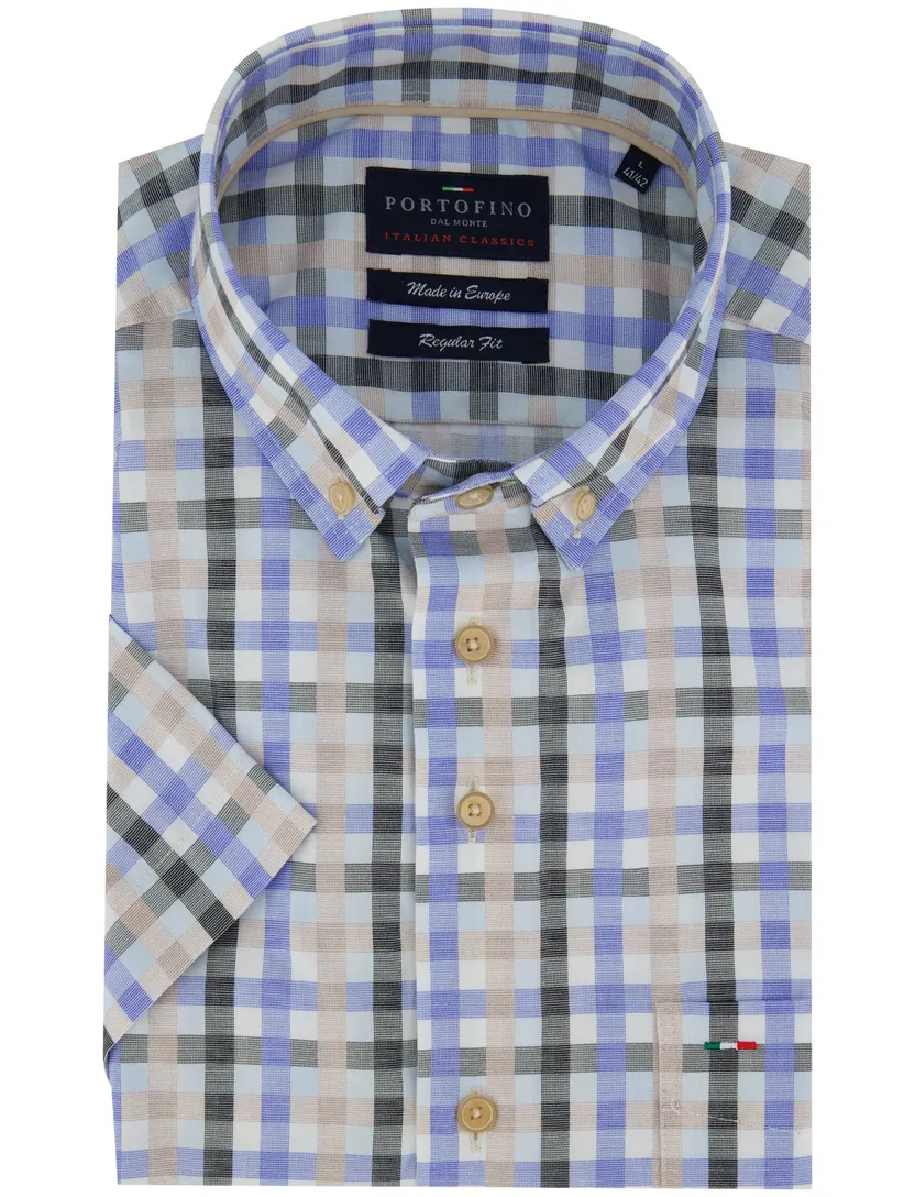Overhemd Portofino Regular fit blauw met ruitjes