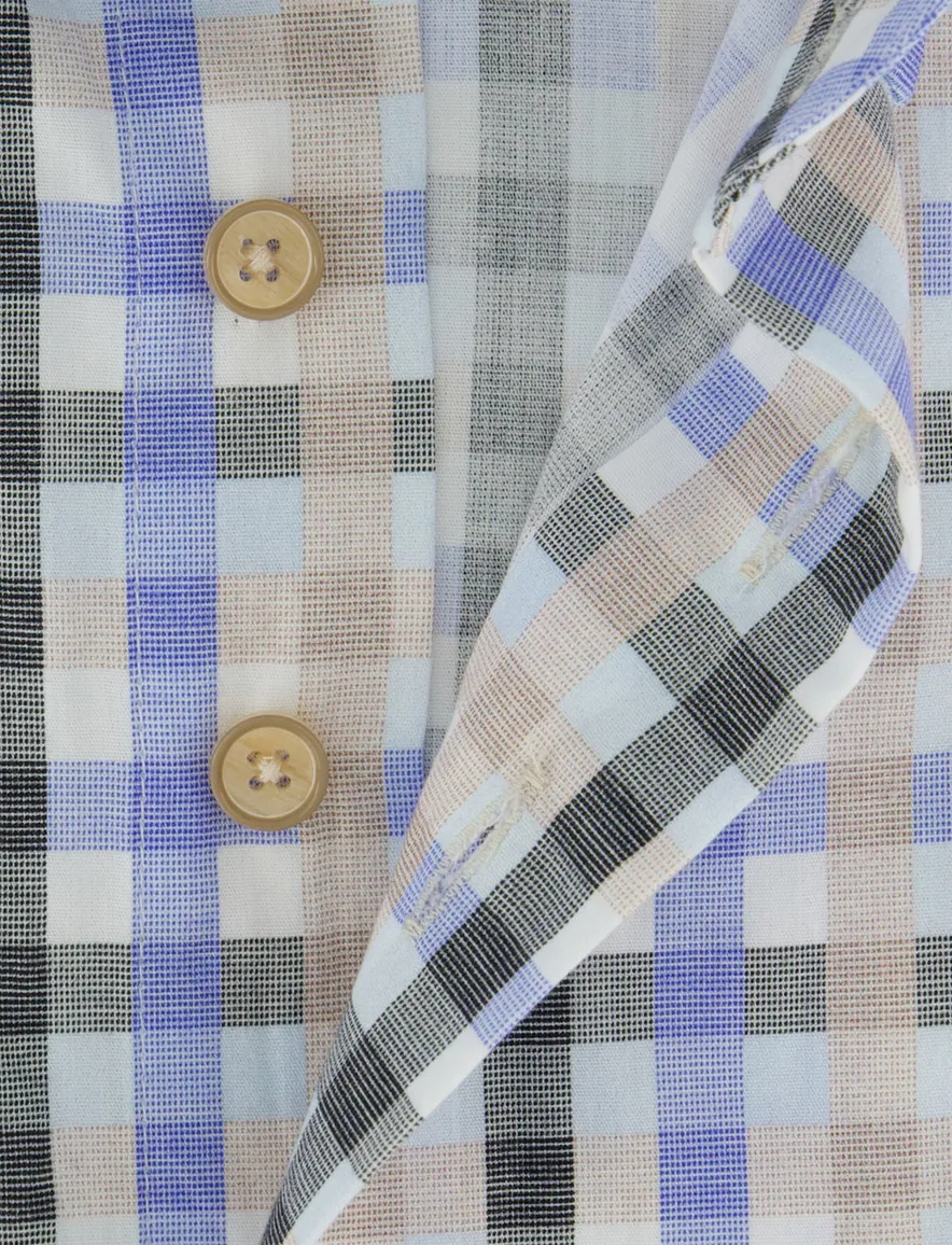 Portofino overhemd blauw geruit Regular Fit