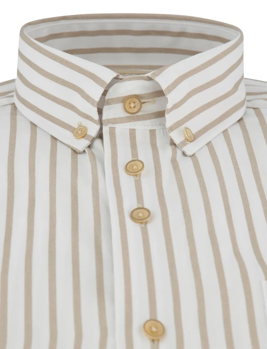 Portofino regular fit overhemd beige gestreept korte mouwen