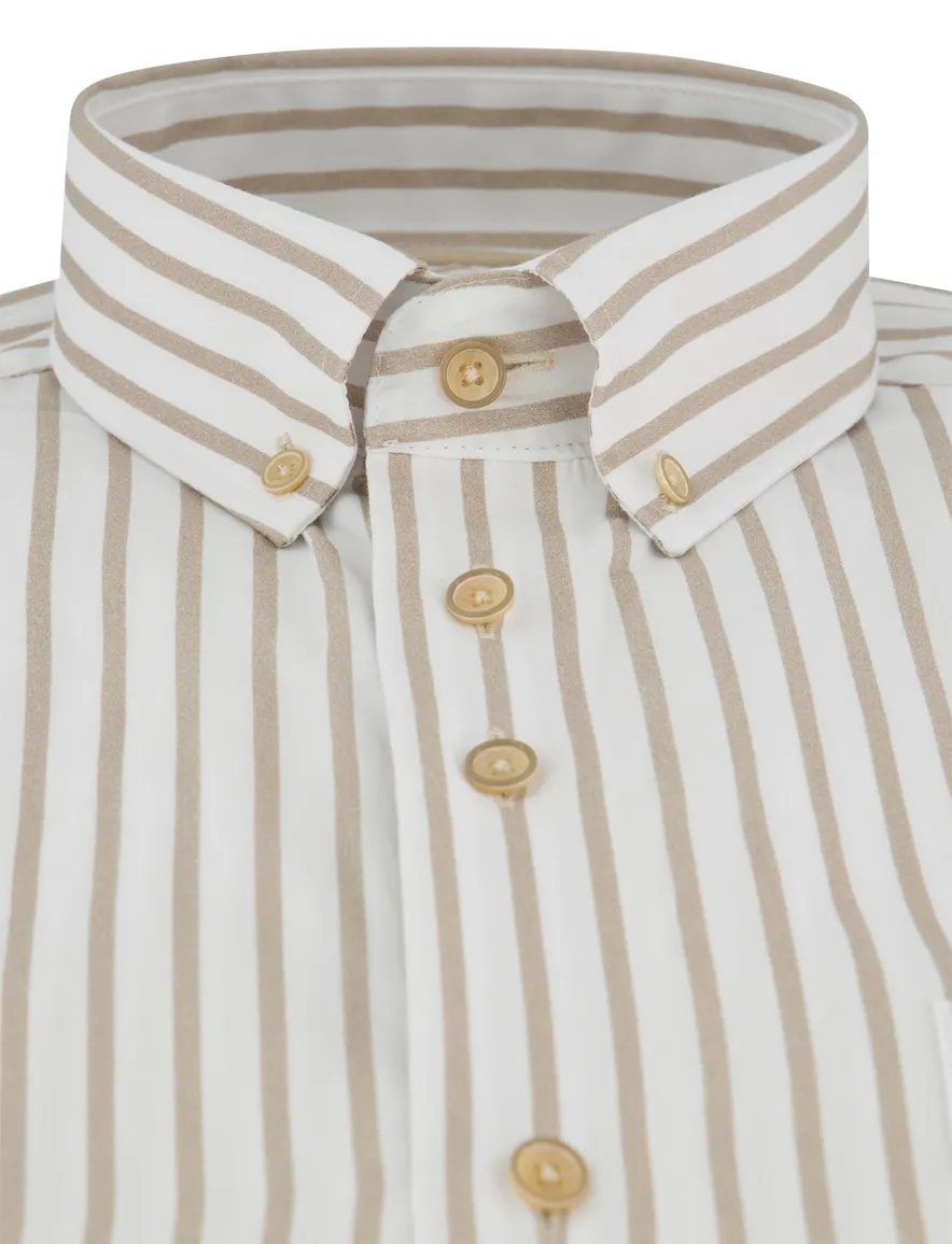 Portofino regular fit overhemd beige gestreept korte mouwen