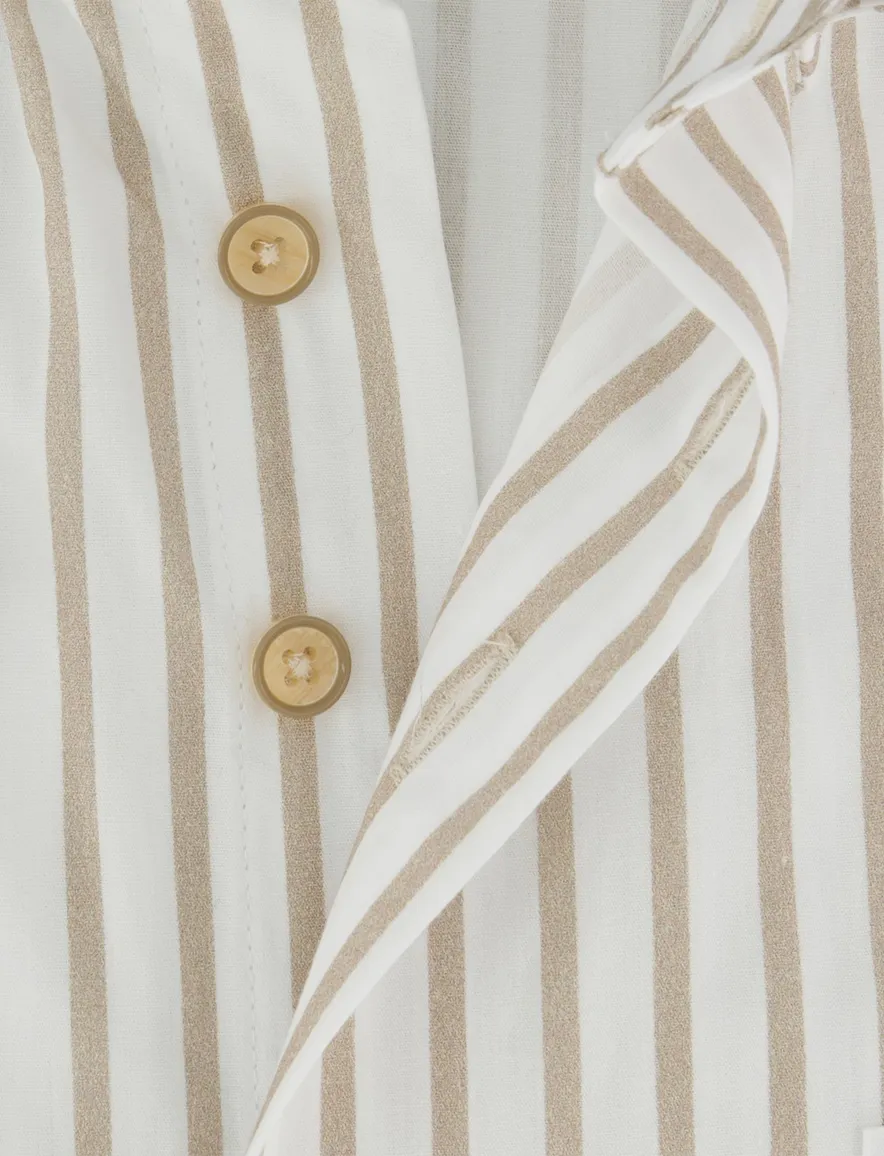 Portofino regular fit overhemd beige gestreept korte mouwen