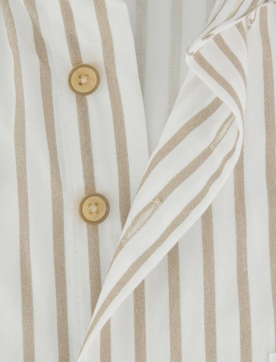 Portofino regular fit overhemd beige gestreept korte mouwen