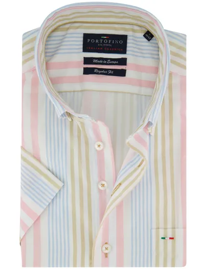 Portofino Portofino Regular Fit overhemd korte mouw multicolor gestreep