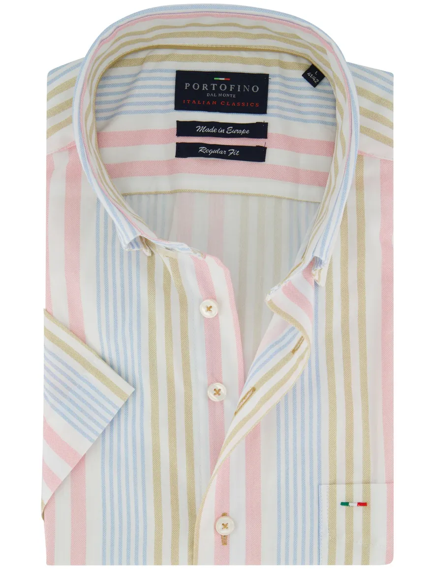 Portofino Regular Fit overhemd korte mouw multicolor gestreep