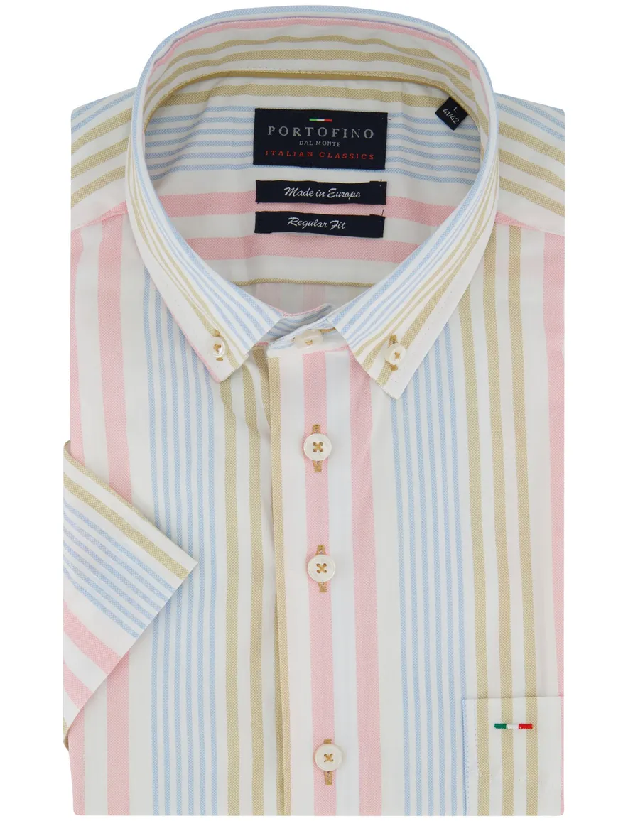 Portofino Regular Fit overhemd korte mouw multicolor gestreep